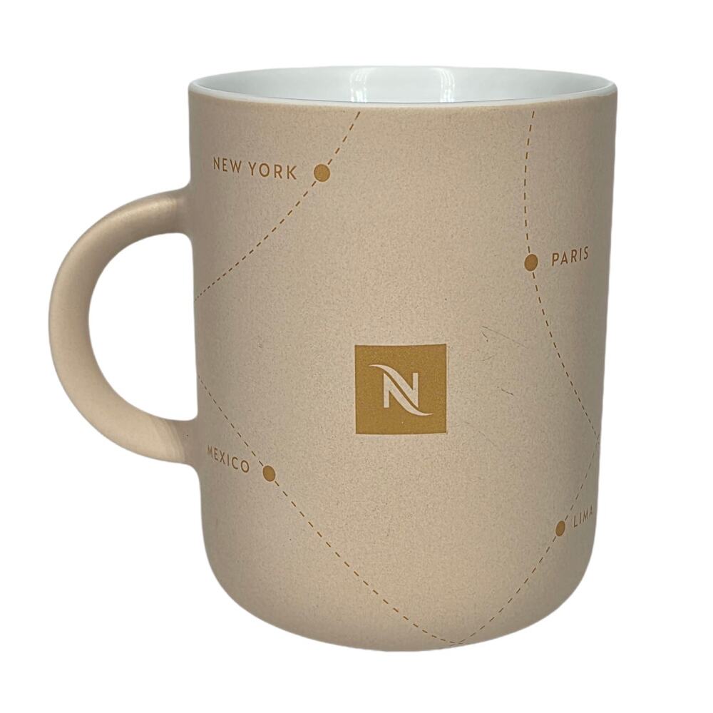 NESPRESSO COLLECTIONS PORCELAIN MUG – BEIGE & GOLD – FESTIVE ODYSSEY CITY DESIGN